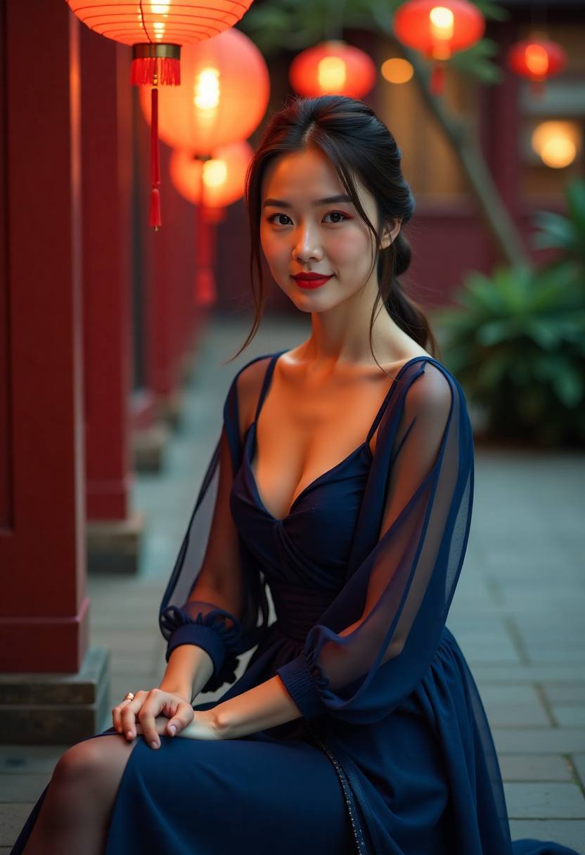 妈妈和孩子一起做手工纸灯